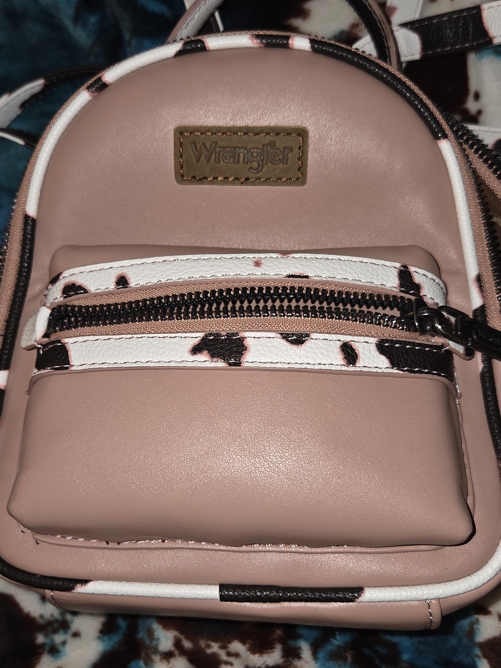 Wrangler Blush Pink Mini Backpack with Cowprint Trim